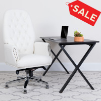 Flash Furniture BT-90269H-WH-GG High Back Traditional Tufted White Leather Multifunction Executive Swivel Chair With Arms